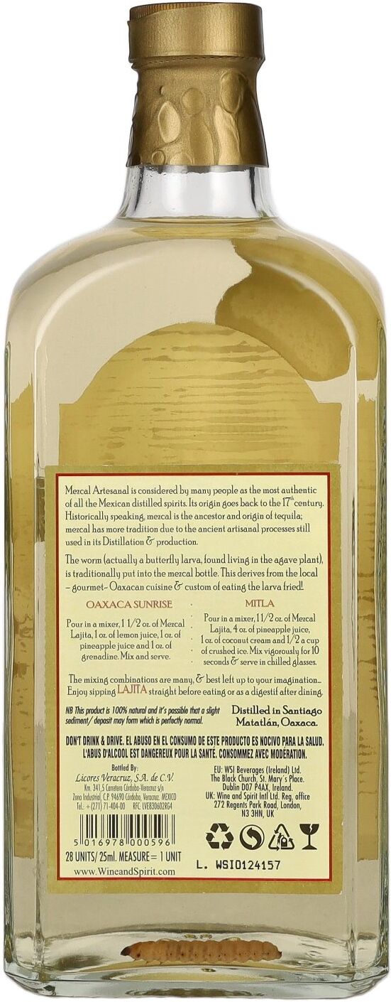 Lajita Mezcal REPOSADO with Agave Worm 40% Vol. 0,7l