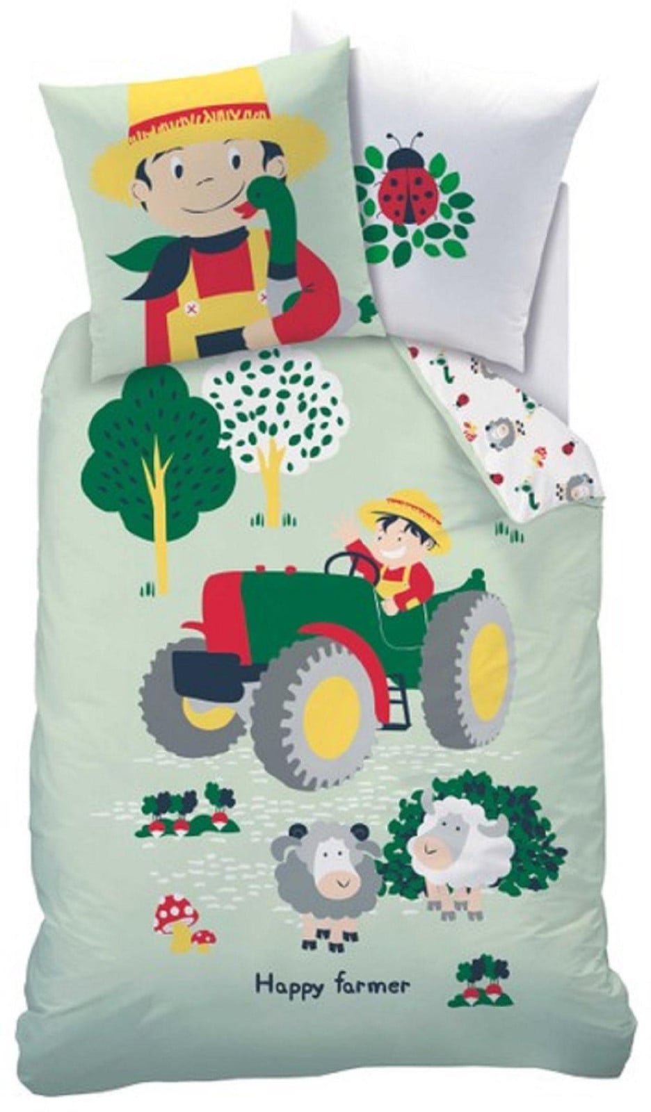 Traktor beddengoed Happy Farmer voor kinderen, 135 x 200 cm, 80 x 80 cm