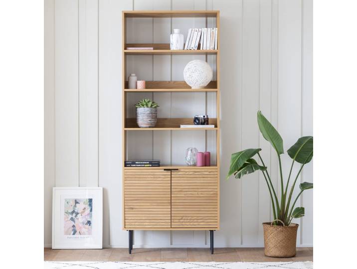 Bibliothèque en bois 4 étagères et 2 portes