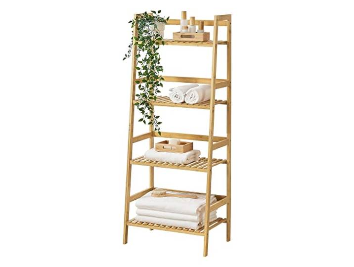 [en.casa] Bambus Leiterregal Vinje 48x32x123 cm Bambusregal mit 4 Ebenen Badregal Küchenregal Lagerregal Natur