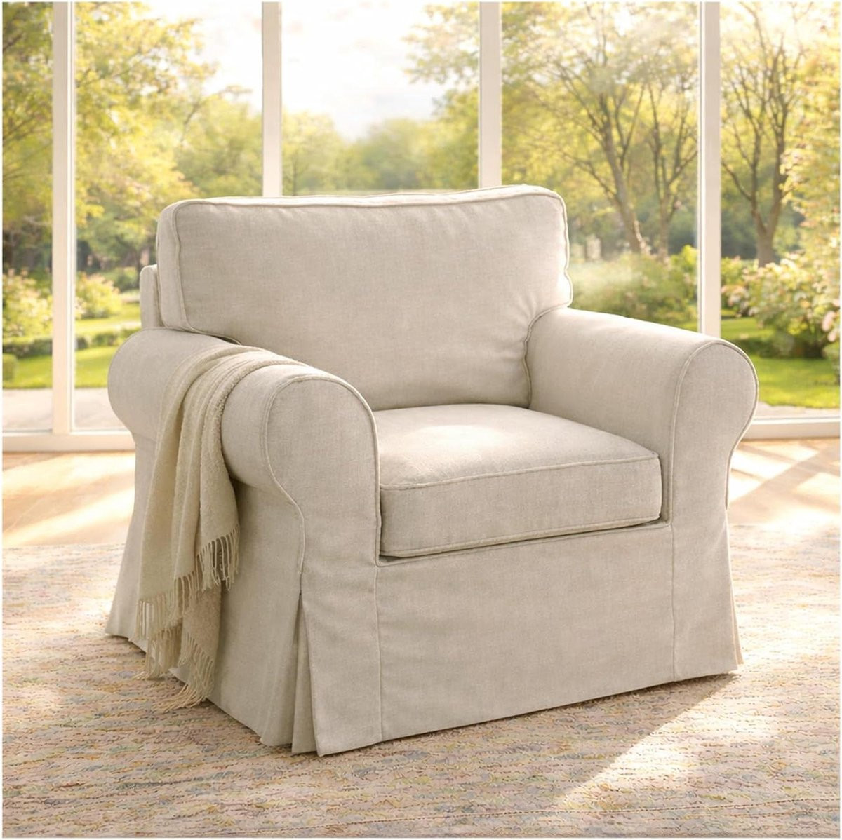 Beige kreukvrije vervangende sofahoes meubelbeschermer complete set