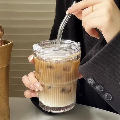Lush Living Finds Ripple Glass Iced Coffee Cup With Lid And Straw 400ml