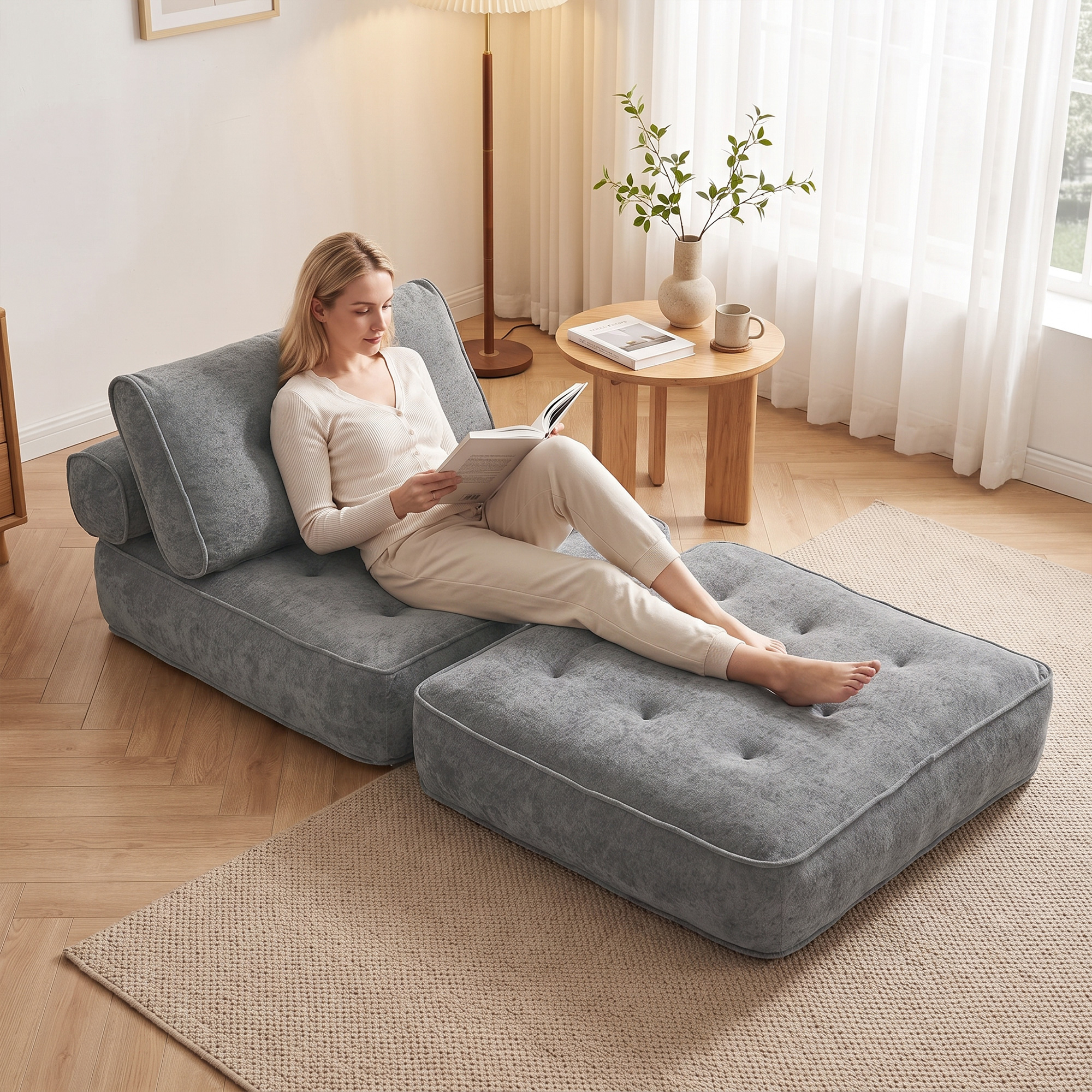 Homcom Poltrona Letto 3 in 1 con 2 Cuscini 95x220 cm, Grigio Chiaro   Aosom Italy