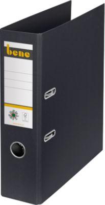 Ordner Bene No.1, A4, Rückenbreite 80 mm, Hebelmechanik, Griffloch & geklebtes Rückenschild, Pappe, schw.