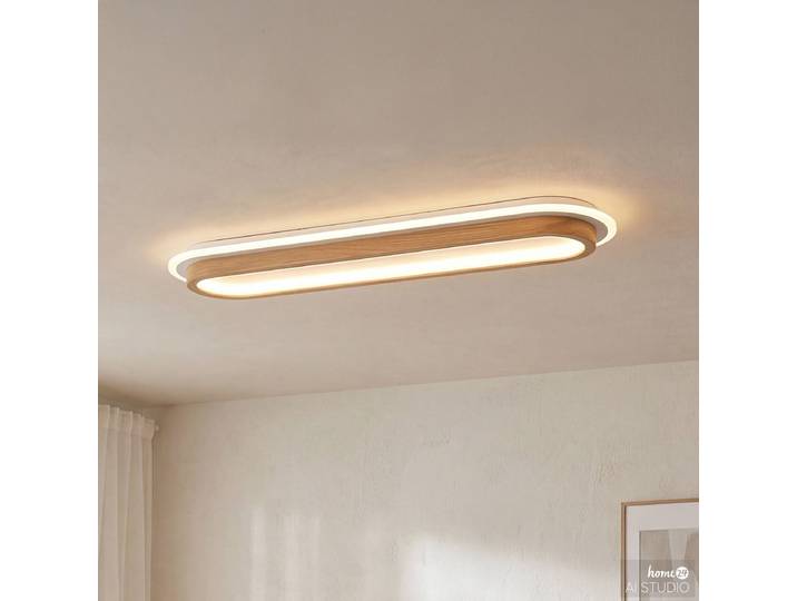 Plafonnier ENARI 60cm Blanc/Marron Acrylique / Bois massif en pin, huilé LED Module LED