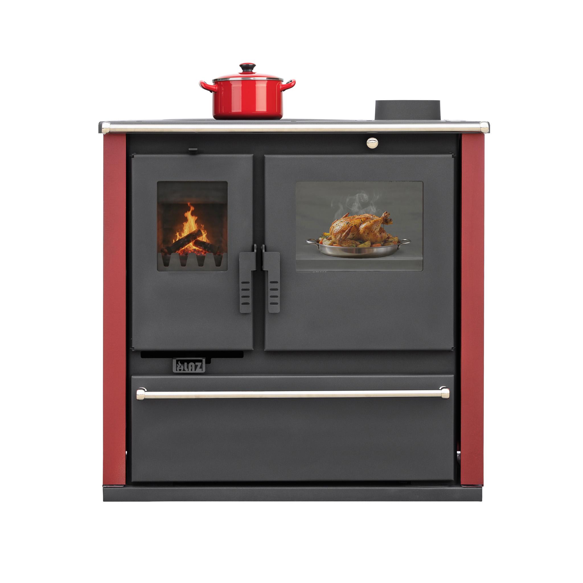 Kaminofen ALAZ GP8M-PLUS INOX Burgunderott 8 kW, Kaminofen mit Backfach, Kamin Heizofen Dauerbrandofen Holzofen, aminholz Hüttenofen, aminfeuer