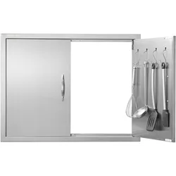 VEVOR Grill-Zugangstür, 787 x 609 mm, Doppelte Außenküchentür, Flächenbündig Montierte Edelstahltür, Doppelwandige vertikale Tür mit Griffen und Haken, für Grillinsel, Grillstation, Außenschrank