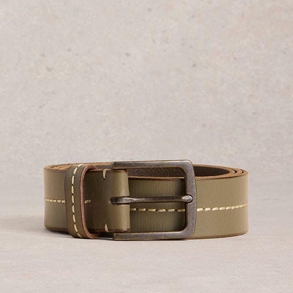 White Stuff Leather Stitch Belt Khaki Green