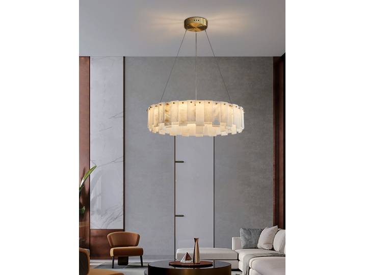 Postmoderne luxe marbre naturel G9 suspension lampe circulaire salon Table à manger chambre tout cuivre Led lumières décoration de la maison