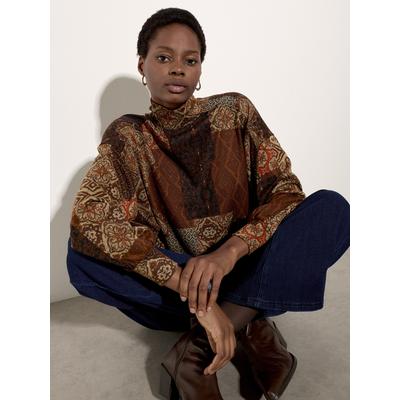 Strickpullover APRICOT "Rollkragenpullover", Damen, Gr. S, braun (rust), Strick, , Modisch, weit normal, Gerade, Pullover Strickpullover, im Patchwork-Tapisserie-Design