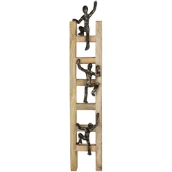 Moritz Dekofigur Ambition Schwarz-Gold 57,5 cm Mangoholz Aluminium drei kletternde Figuren auf Leiter Wandfigur Symbol für Aufstieg Ehrgeiz Motivation