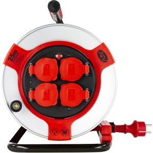 REV-Ritter Kabeltrommel rot, für außen IP44, 4x Schutzkontaktsteckdosen, Kabeltyp H07RN 1,5 mm², 25 m