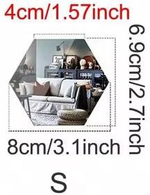 Fusion Finds Hexagon Mirror Wall Stickers Self Adhesive Acrylic 3D Wall Decor For Home silver size S