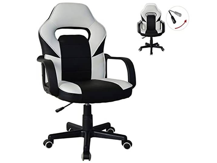 Bureaustoel Thomas junior - gamestoel racing gaming stijl - hoogte verstelbaar - zwart wit