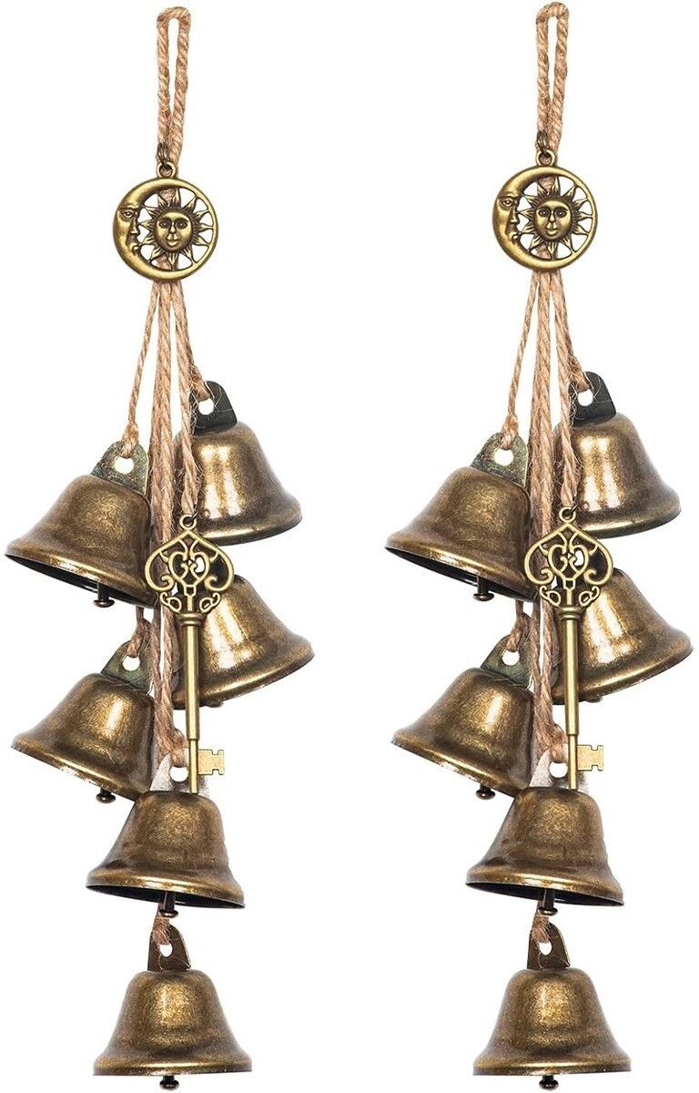 INF Garten-Eisen-Hängende Glocken 2er-Set – Sonnen- und Mond-Windspiel mit Vintage-Schmetterling, Gold
