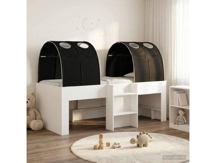 RJPLMFV Bett mit 3 Teilen, Weiß und Schwarz, Holz Lattenrost, weiche Mikrofaser, einfache Montage, für Eltern- oder Gästezimmer