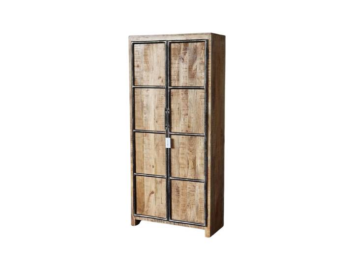 Regalschrank mit Türen VLAKA Massivholz & Eisen Flurschrank Industrial