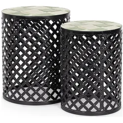 2er-Set Gartenbeistelltisch Loire - Metall & Keramik, Ø 30 / 35 cm