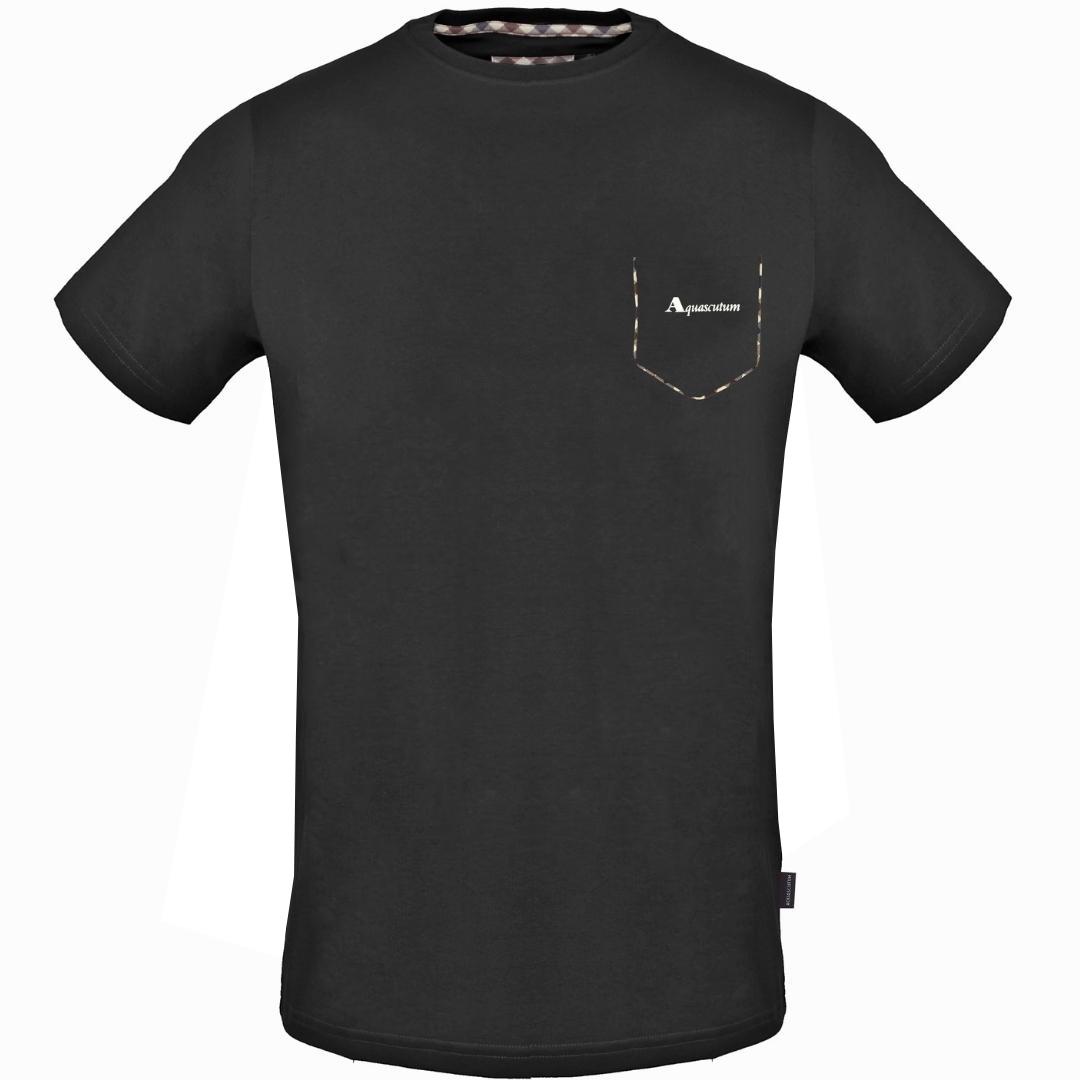 Aquascutum Check Pocket Trim Schwarzes T-Shirt
