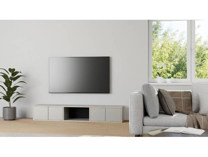 Schlichtes Lowboard nach Maß - TV-Regal mit vielen Optionen Premium Dekore Grau Multiplex Kante