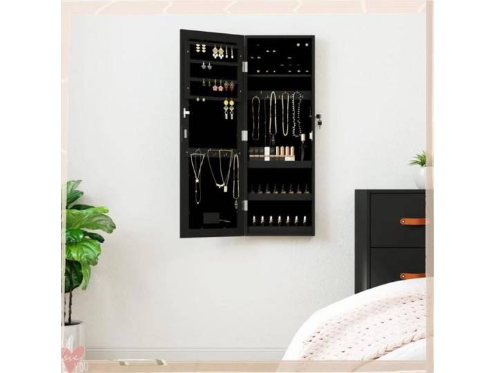Armoire À Bijoux - Vingvo - 353251 - Miroir À Led - Porte Verrouillable (2 Clés) - Bois D'Ingénierie Noir