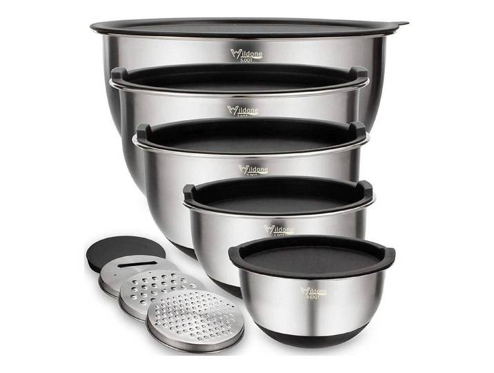 LuxusKollektion Rührschüssel Rührschüsseln Edelstahl 5er-Set luftdichten Deckeln 3 Reibenaufsätzen, Metall
