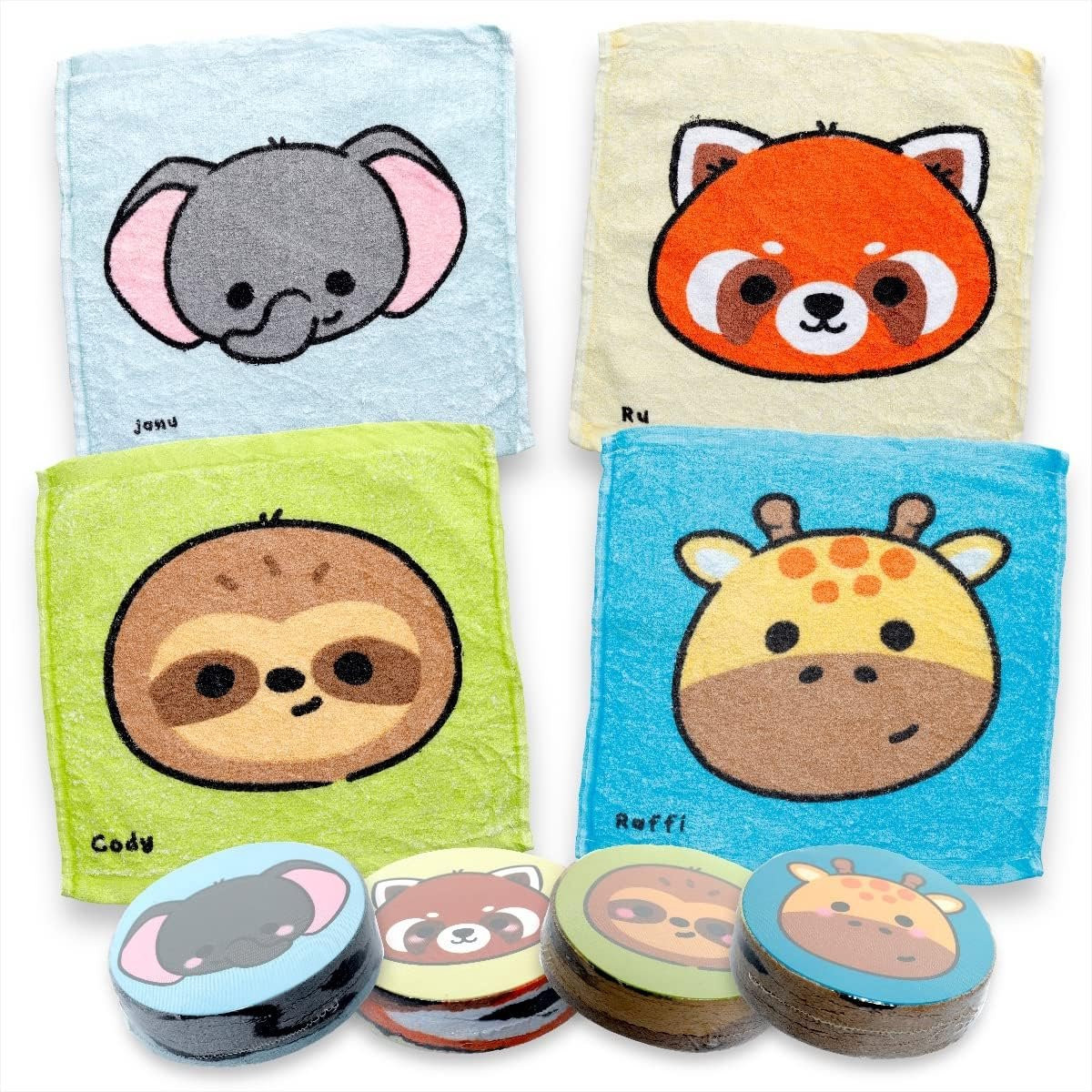 Set van 4 Magische washandjes met wilde dieren voor kinderen