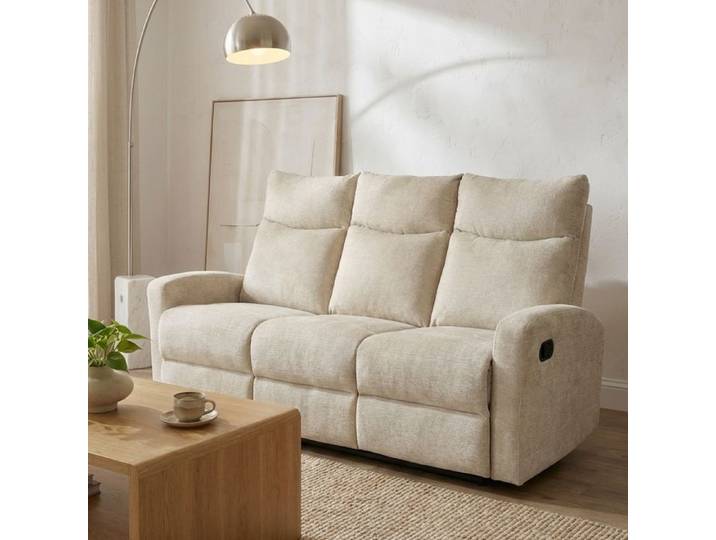 Canapé relax manuel ANTARES 3 places tissu beige