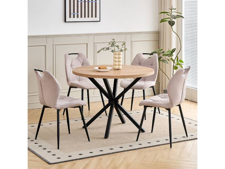 Ensemble de 4 chaises de salle à manger modernes + table ronde, ensemble table ronde avec chaises rembourrées, pour usage familial et en café