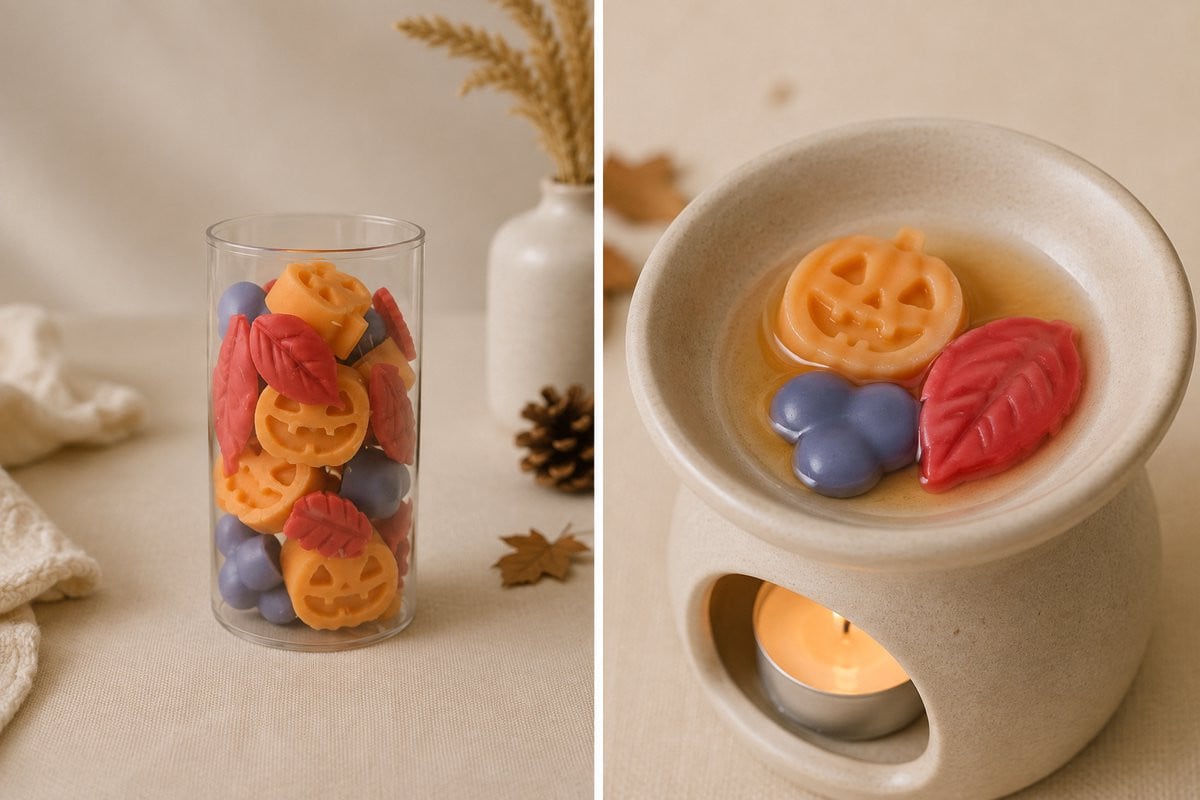 Handgemaakte sojawas melts met herfstgeur van zoete pompoen