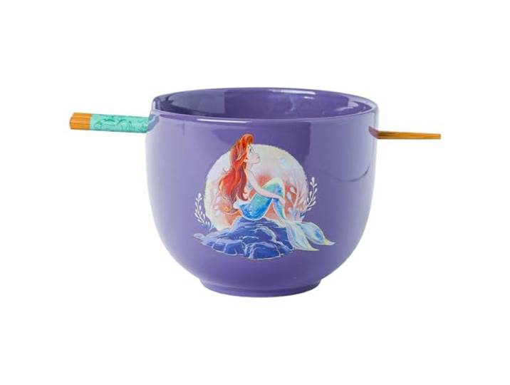 Silver Buffalo Disney Princess The Little Mermaid Ramenschüssel aus Keramik mit Essstäbchen mit Arielle und Flunder, 590 ml