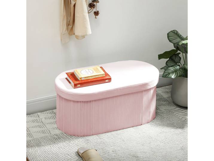HOMCOM Pouf Coffre 72L Velours Rose 76x38x35 cm