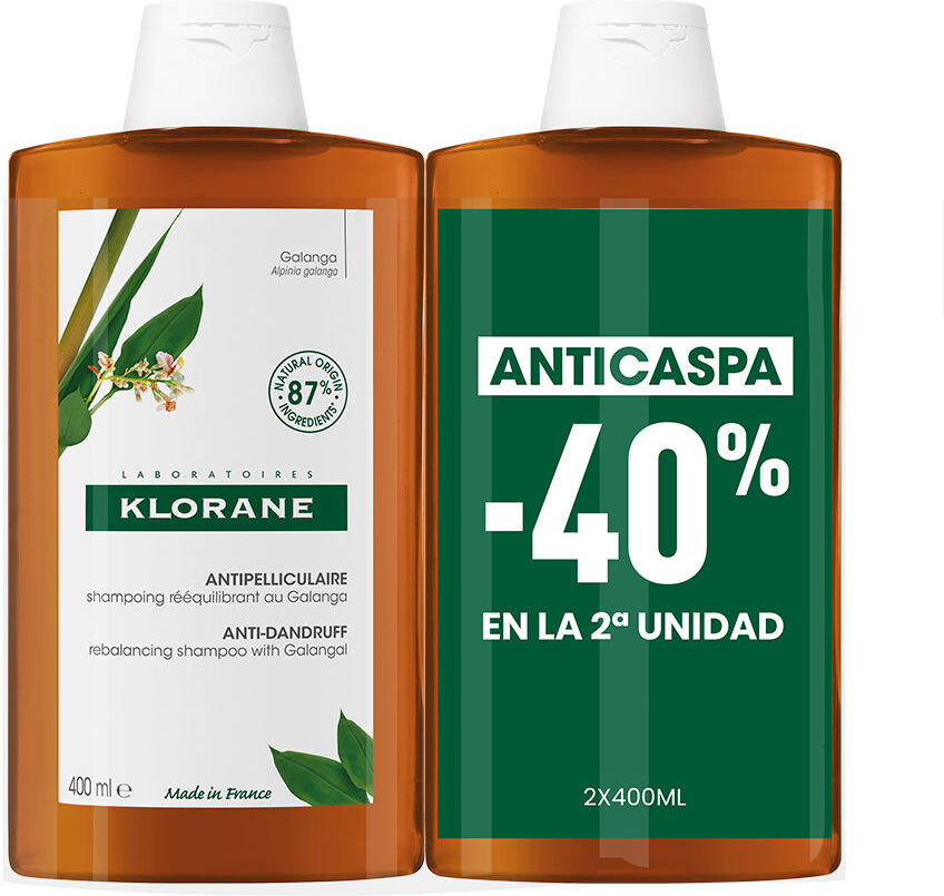 Klorane Galanga Shampoing antipelliculaire rééquilibrant pack 2 x 400 ml