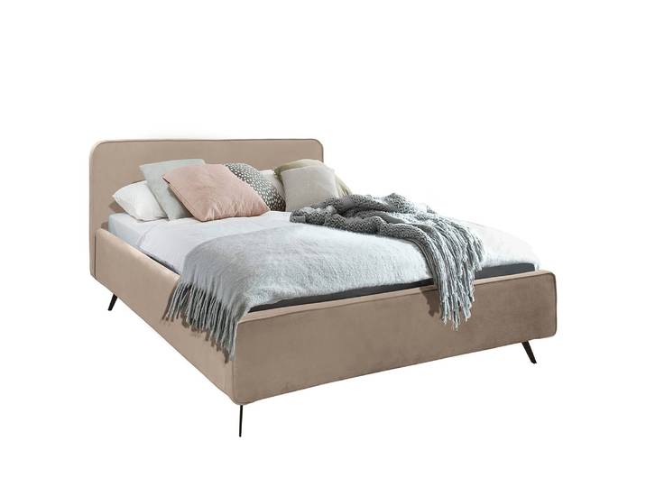 Polsterbett KARELIA 160 x 200cm Samt Ravi Beige/Beige mit Lattenrost