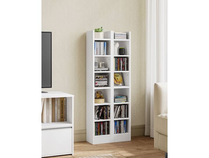 Étagère pour CD, support pour CD ouvert à 14 niveaux, étagère multimédia en deux pièces, étagère sur pied, support ou vitrine, pour salon, étude