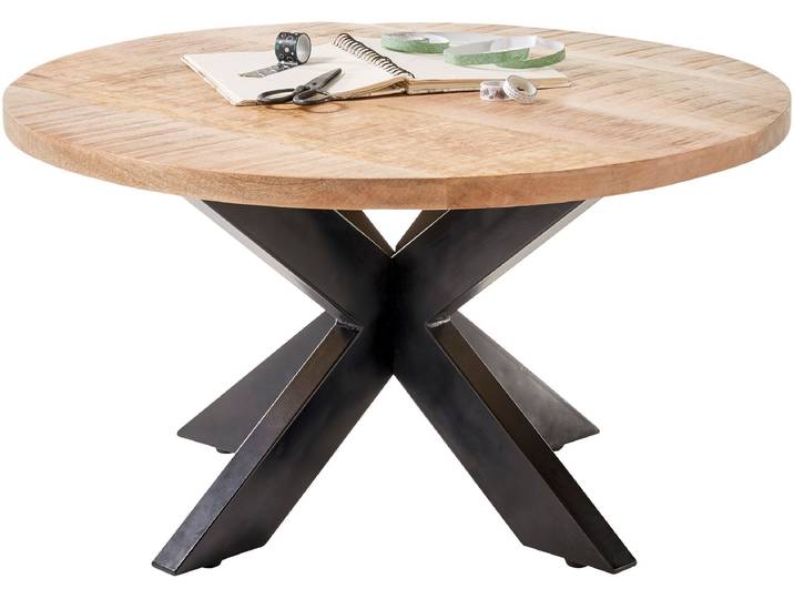 Couchtisch STOLKOM Ace , braun (braun, schwarz, mango), Tische, Couchtisch, rund, Tisch in Massivholz Mango