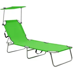 Helloshop26 - Klappbarer Liegestuhl Sonnenliege Gartenbett Terrassenmöbel mit Sonnendach apfelgrüner Stahl 02_0012816