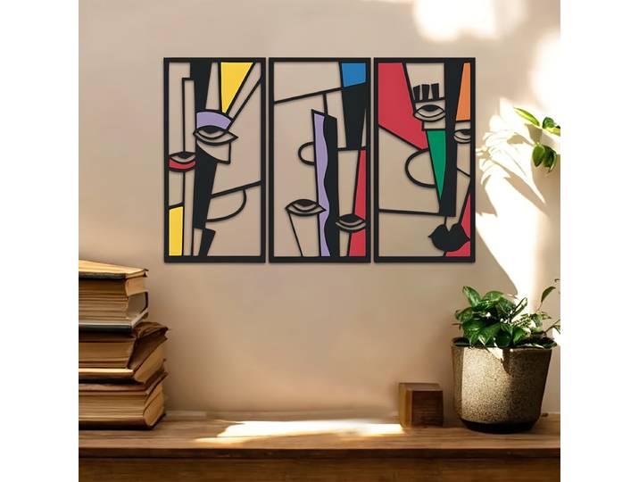 3 pièces, sculpture murale minimaliste en métal Picasso, 40,01* 17,4 cm, décoration pour terrasse et balcon, cadeau de décoration pour l'inauguration de la maison/mariage/Jour de l'Indépendance/Noël