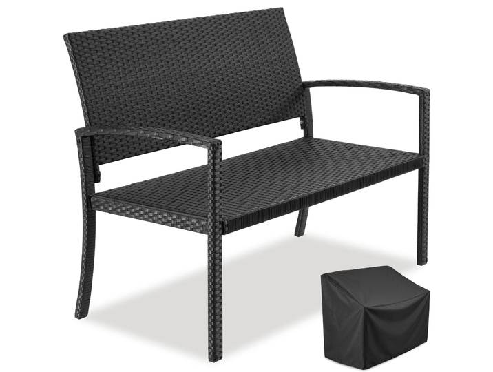 Rattan-Gartenbank Murat 2-Sitzer, wetterfest, 250 kg - schwarz