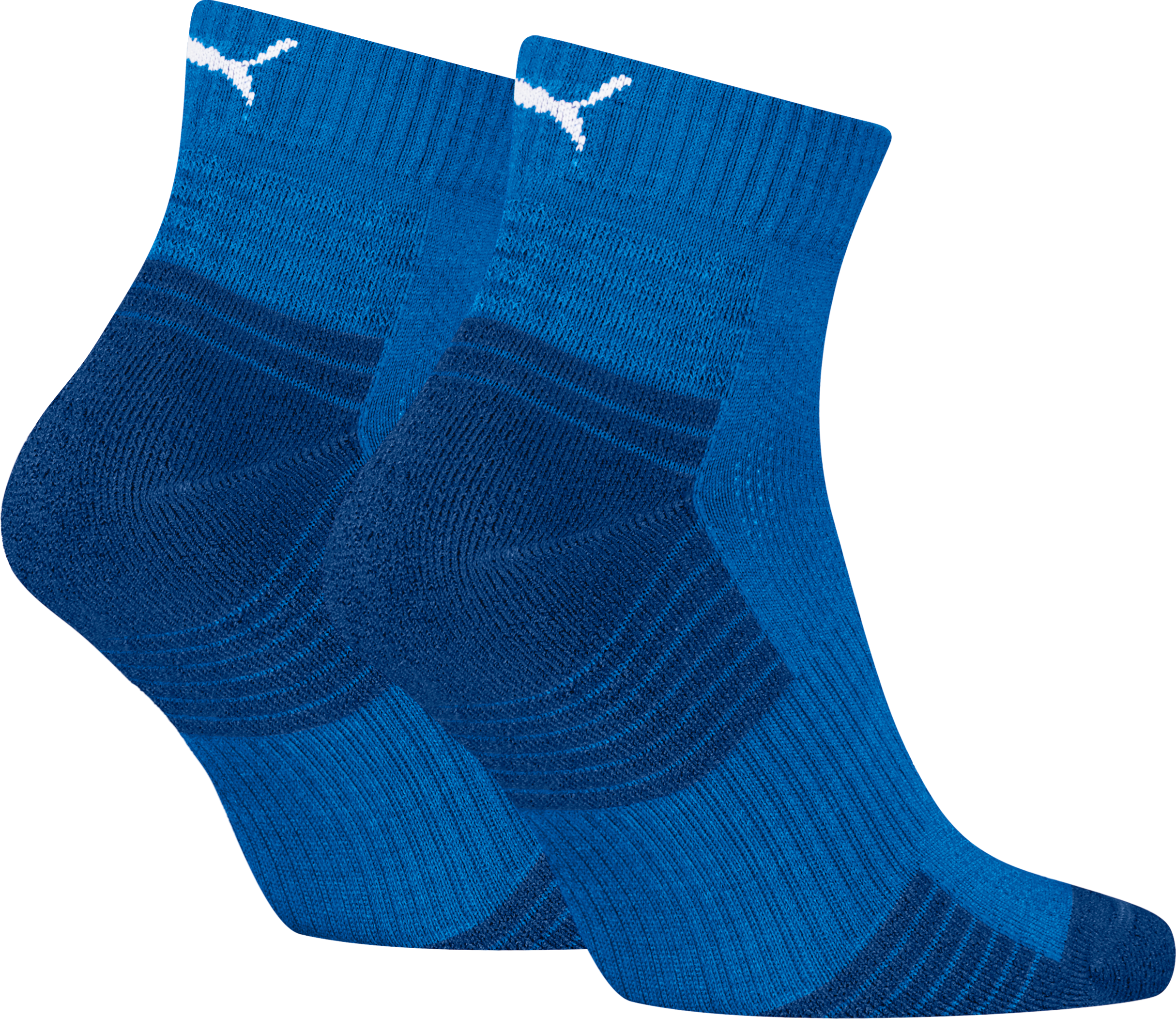 Kurzsocken PUMA "PUMA UNISEX SPORT CUSHIONED QUARTER 2P", Herren, Gr. 35-38, blau (olympian blau), Materialmix, normal, Socken Kurzsocken, Rippenbündchen, optimierte Dämpfung für zusätzlichen Komfort olympian blau 35-38