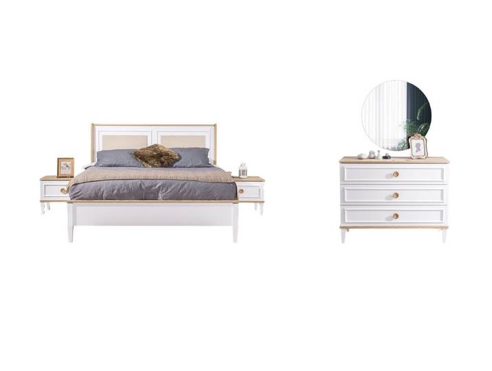 Villa Möbel Schlafzimmer-Set Afrin, (Schlafzimmer-Set, 4-tlg., Bett mit Kopfteil, 2 Nachttische und Kommode), Bett Schrank Kommode mit Spiegel Stauraum und edler Optik