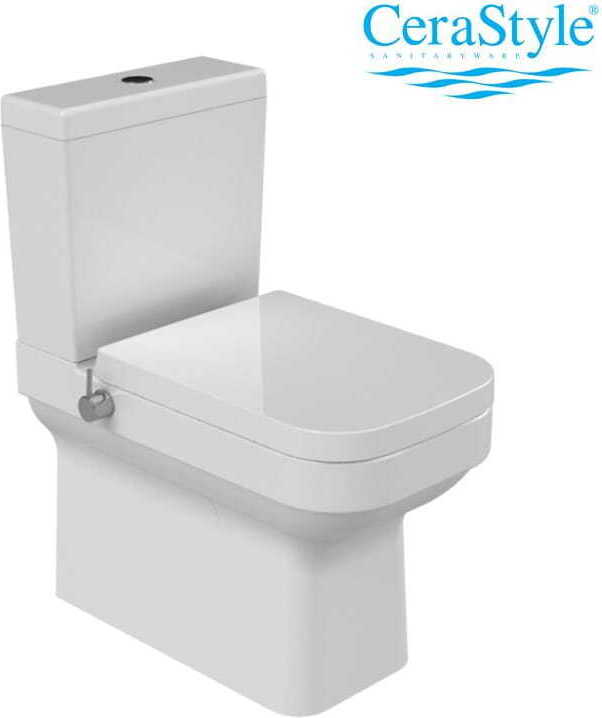 Kompakt-WC mit Bidetfunktion + Mischbatterie für WARMES/KALTES Wasser, Soft Close Sitz, senkrechter/horizontaler Abfluss + Absenkmechanismus, weiß