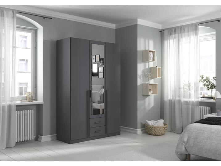 Armoire Livaro 136cm Gris/Gris métallisé Avec portes miroir