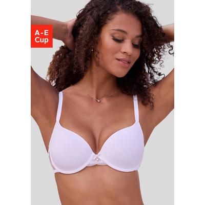 Schalen-BH VIVANCE "BH mit Bügel, T-Shirt-BH, als Dessous-Set kombinierbar", Damen, Gr. 85, Cup E, weiß, Spitze, Obermaterial: 85% Polyamid, 15% Elasthan, BHs Schalen-BH, mit Spitzenrücken, sexy Dessous, große Größen