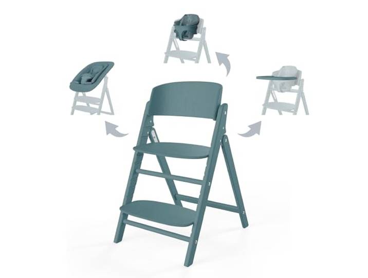 CYBEX Gold CLICK & FOLD Hochstuhl 4in1-Set, Mitwachsend, Stone Blue Mitwachsend, ab Geburt bis 99 Jahre, inkl. Bouncer Nest, Baby-Set, Tablett, ergonomische Sitzposition, Buchenholz
