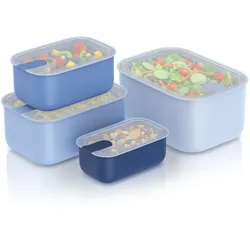Arendo Frischhaltedose, mit Deckel 4er Set, Vorratsdosen, Lunchboxen, auslaufsicher, stapelbar, blau