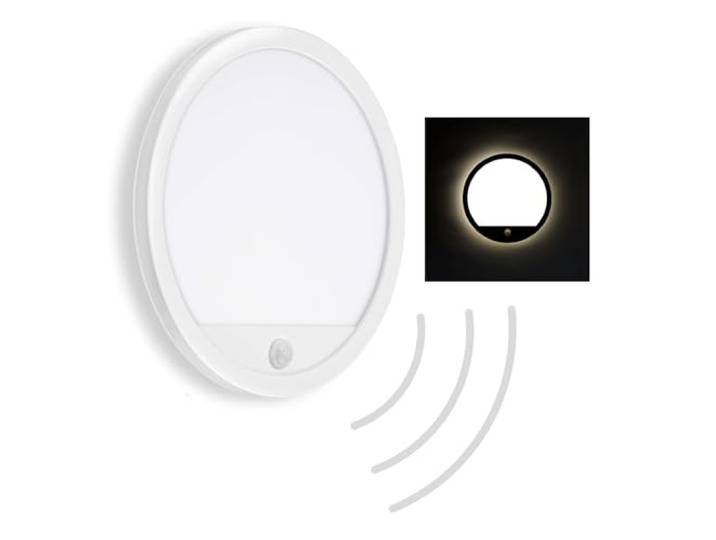 Telefunken - LED buitenwandlamp, buitenwandlamp incl. bewegingsmelder, incl. schemeringssensor, backlight-effect, 15 watt, 2.000 lumen, 4.000 Kelvin, IP44, rond, wit, Ø 28 cm