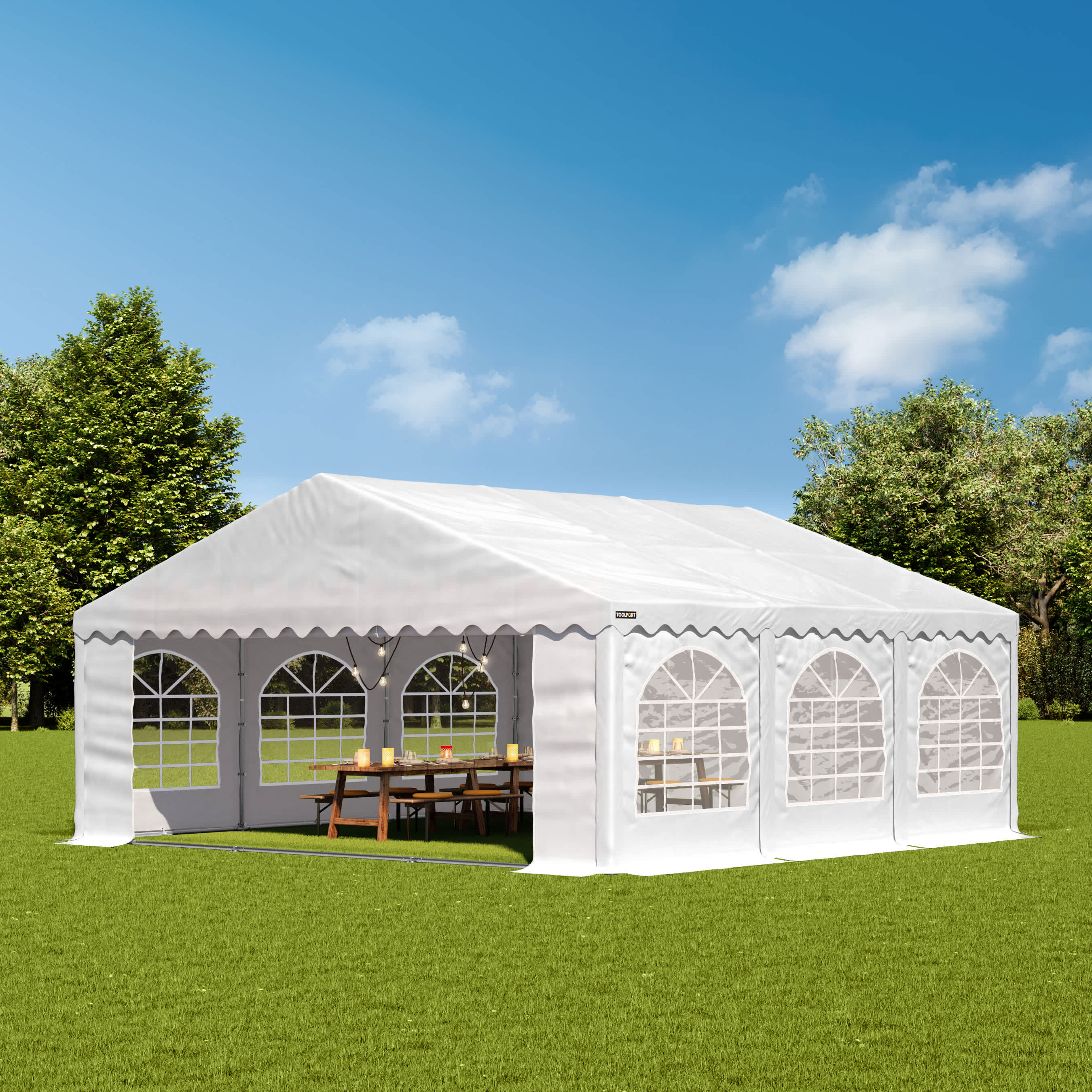 TOOLPORT 6x6m Marquee / Party tent w. ground frame, PVC 750, white - (7311)