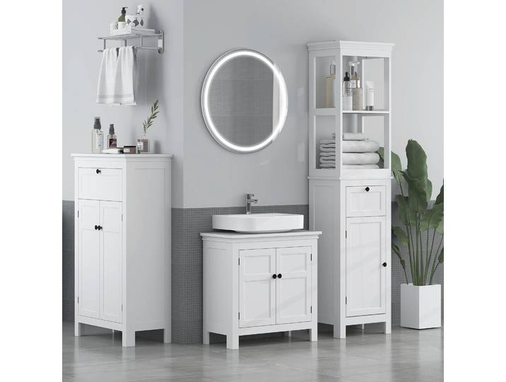 HOMCOM Armoire Haute Salle de Bain 165cm avec Tiroir Blanc
