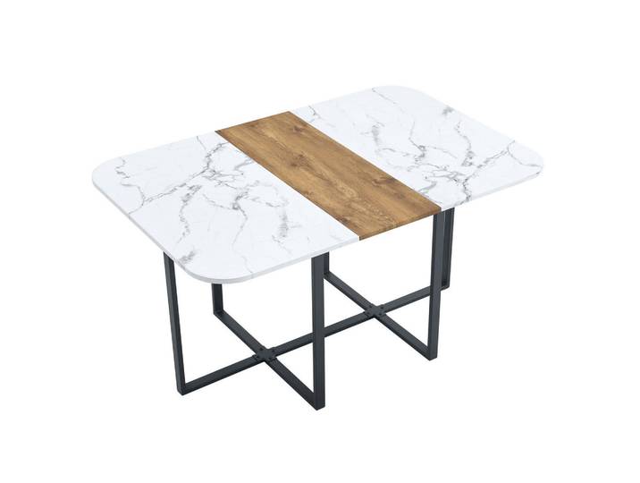 Modfu Esstisch aus MDF 153x100x79 cm Naturholz mit Metallgestell, pflegeleichte Oberfläche und 6 passenden Stühlen, Braun, 100x79x153 cm, Esszimmer, Esstische